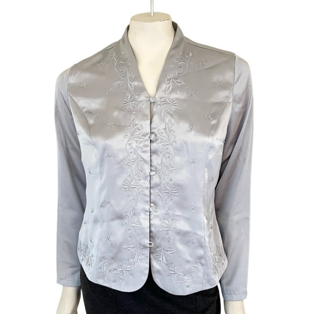 VTG LAURA SCOTT Embroidered Beaded Formal Top in Pewter SZ 8